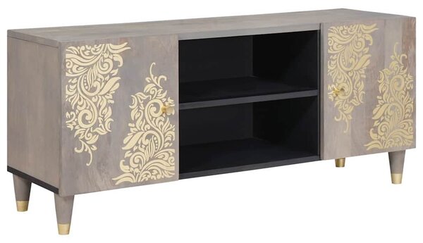 TV szekrény Szürke és Arany 105 x 33.5 x 46 cm Tömör mangófa