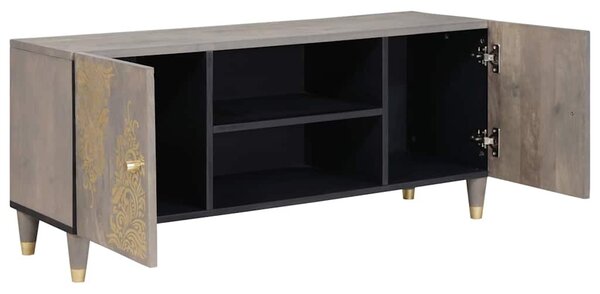TV szekrény Szürke és Arany 105 x 33.5 x 46 cm Tömör mangófa