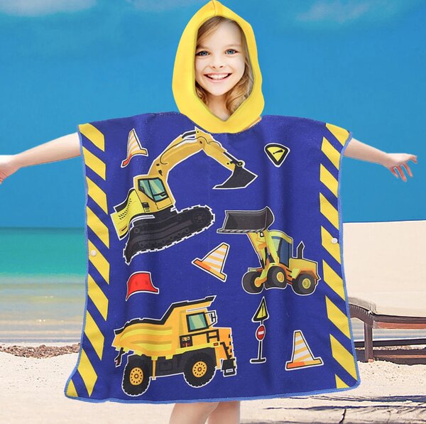 Gyermek poncsó LITTLE BUILDER kék Méret: 60 x 120 cm