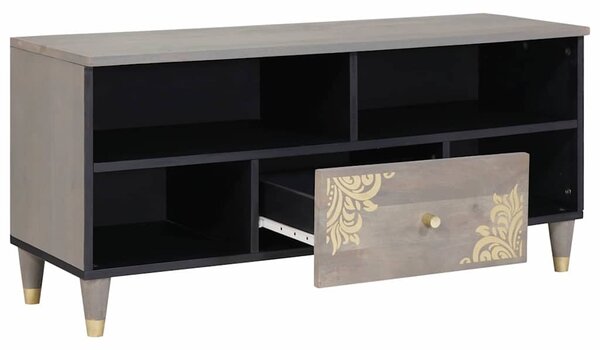TV szekrény Szürke és Arany 100 x 33.5 x 46 cm Tömör mangófa