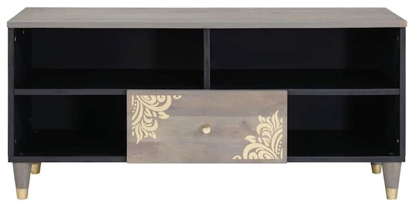 TV szekrény Szürke és Arany 100 x 33.5 x 46 cm Tömör mangófa