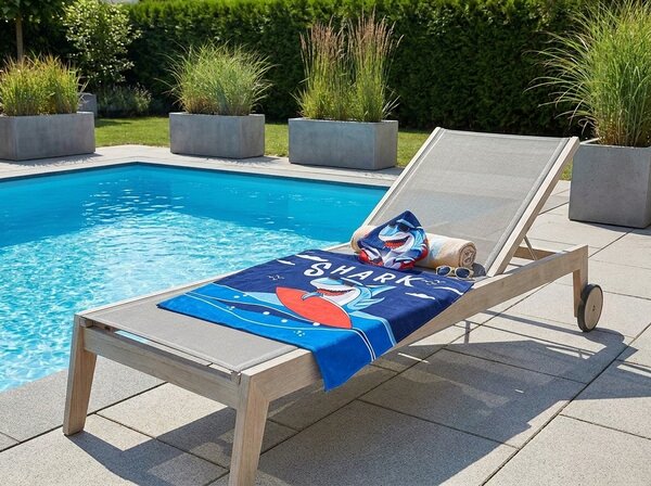 Gyerek poncsó SHARK kék Méret: 60 x 120 cm