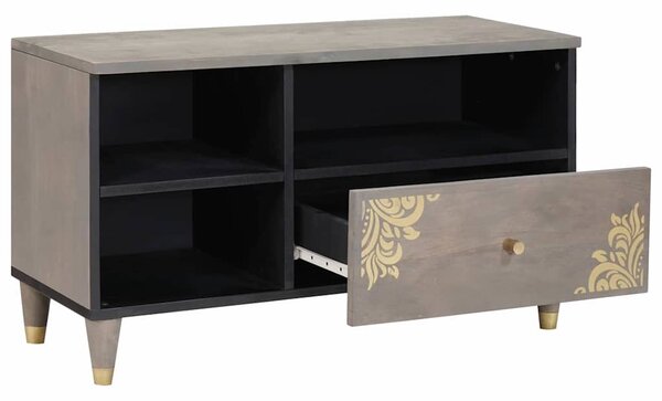 TV szekrény Szürke és Arany 80 x 33.5 x 46 cm Tömör mangófa