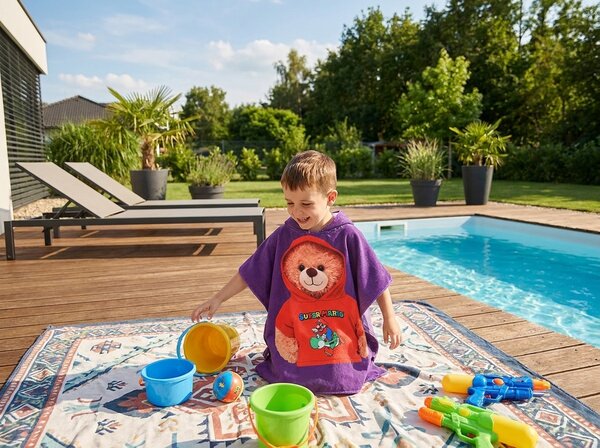 Gyermek poncsó TEDDY MARIO lila Méret: 60 x 120 cm