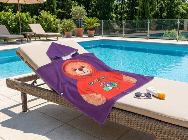 Gyermek poncsó TEDDY MARIO lila Méret: 60 x 120 cm