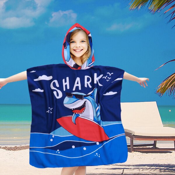 Gyerek poncsó SHARK kék Méret: 60 x 120 cm