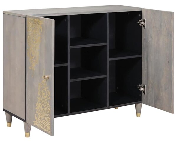 Széf polcokkal Szürke és Arany 90 x 33.5 x 75 cm Tömör mangófa