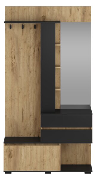 Előszoba garnitúra Houston 2123, 223x120x41cm, Tükör, Arany tölgy, Fekete, Laminált forgácslap