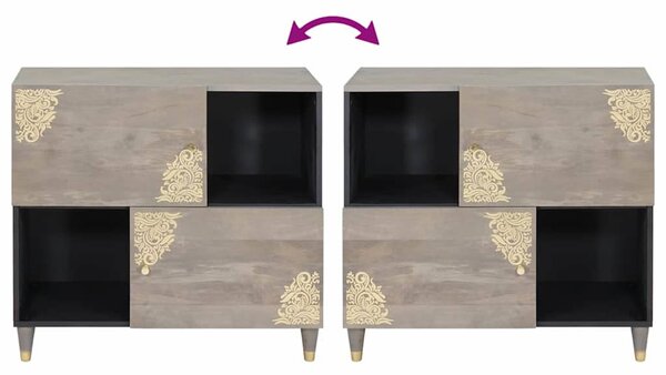 Széf polcokkal Szürke és Arany 80 x 33.5 x 75 cm Tömör mangófa