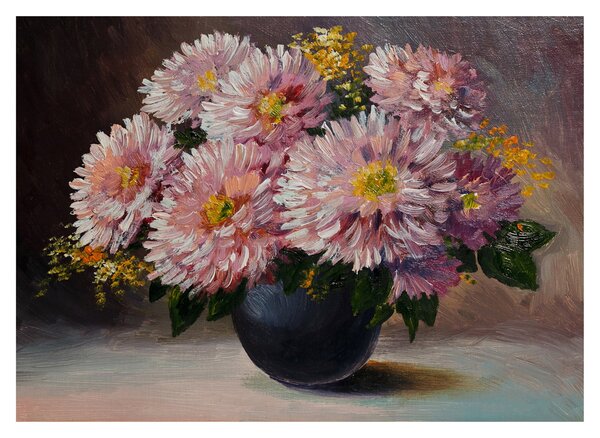 Kép - olajfestmény, virágok a vázában (üvegen) (70x50 cm)