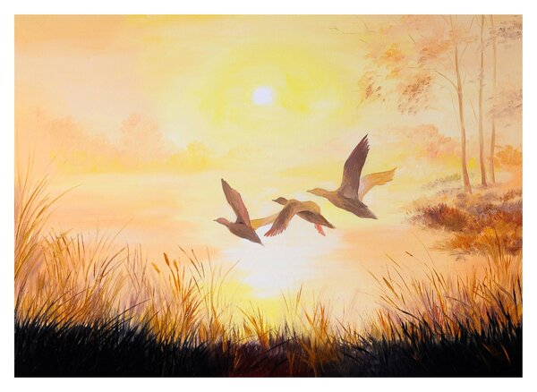 Kép - Daruk naplementekor (üvegen) (70x50 cm)