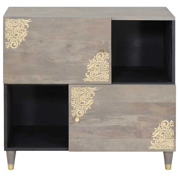 Széf polcokkal Szürke és Arany 80 x 33.5 x 75 cm Tömör mangófa