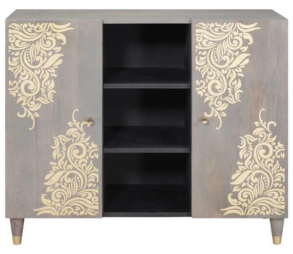 Széf polcokkal Szürke és Arany 90 x 33.5 x 75 cm Tömör mangófa