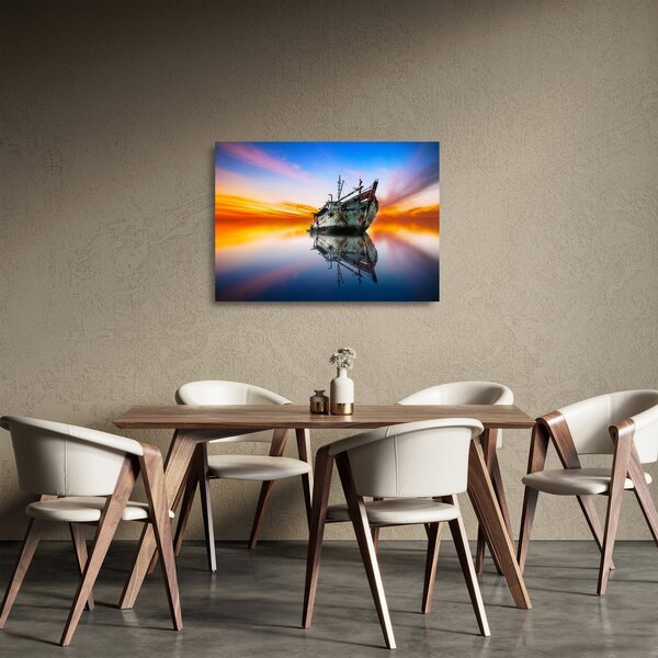 Kép - Napkelte egy hajóroncs felett (üvegen) (70x50 cm)