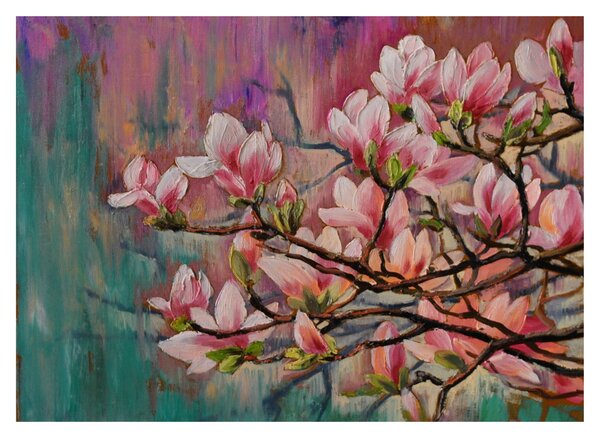 Kép - olajfestmény, virágzó Sakura (üvegen) (70x50 cm)