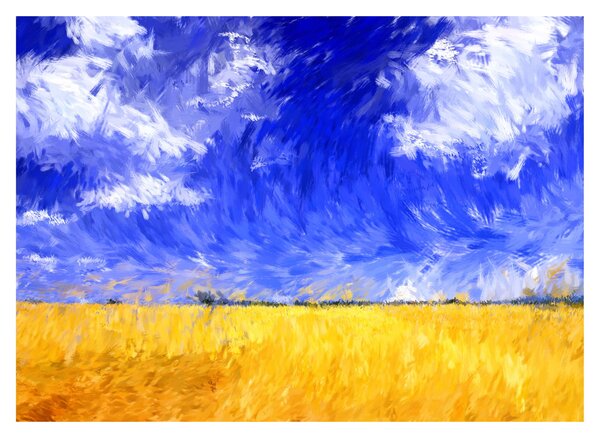 Kép - olajfestmény, arany mező (üvegen) (70x50 cm)