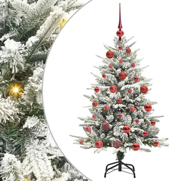 Műfenyő világítással és gömbkészlettel Zöld 120 cm PVC és PE