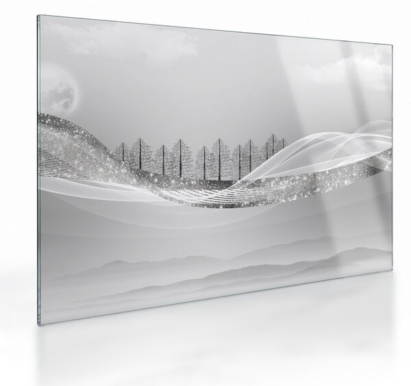 Kép - ezüst táj (üvegen) (70x50 cm)