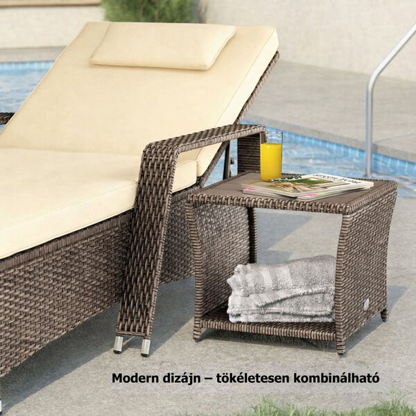 ROCCO polyrattan oldalasztal, 40x45x45cm, krémszínű Casaria