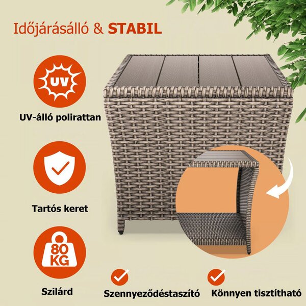 ROCCO polyrattan oldalasztal, 40x45x45cm, krémszínű Casaria