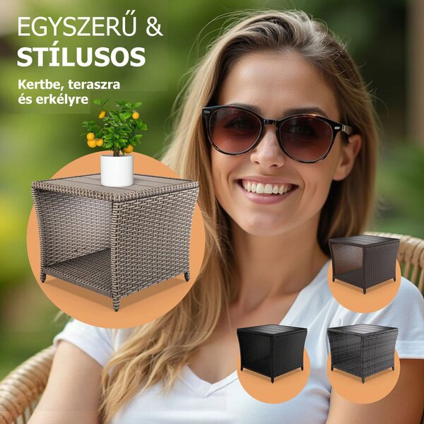 ROCCO polyrattan oldalasztal, 40x45x45cm, krémszínű Casaria