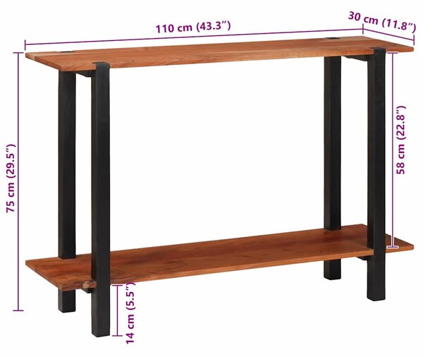 Konzolasztal polcokkal Barna 110 x 30 x 75 cm tömör akácfa