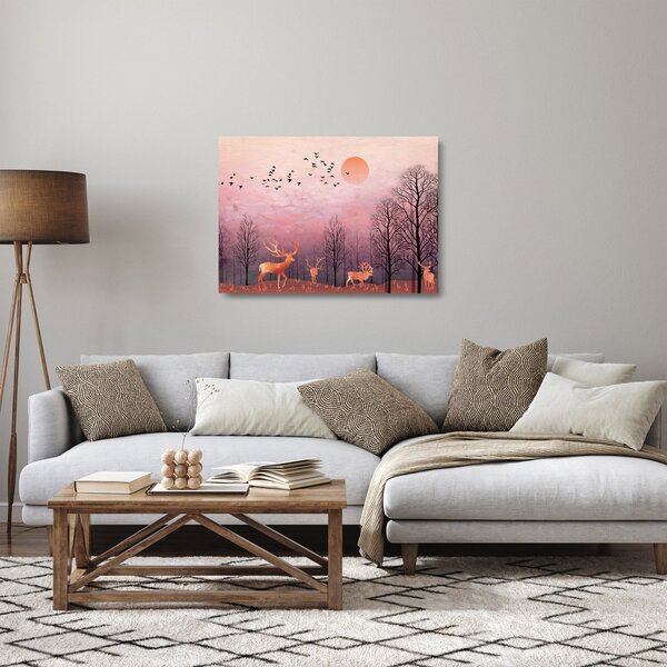 Kép - Szarvas a lenyugvó nap fényében (üvegen) (70x50 cm)