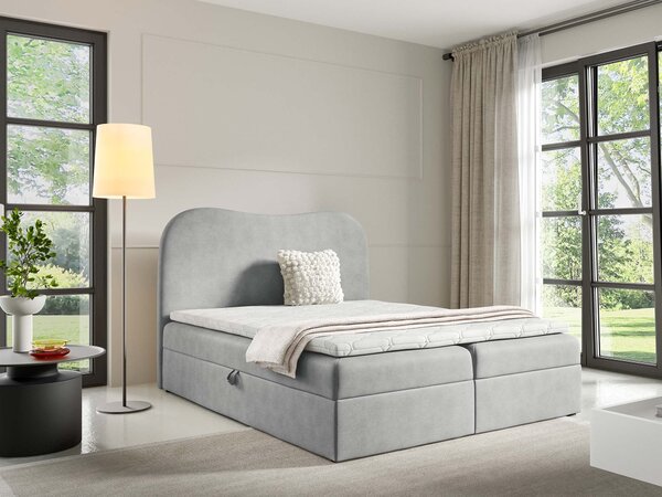 AMBRA LUX kárpitozott boxspring ágy ágyneműtartóval 120x200 - világosszürke