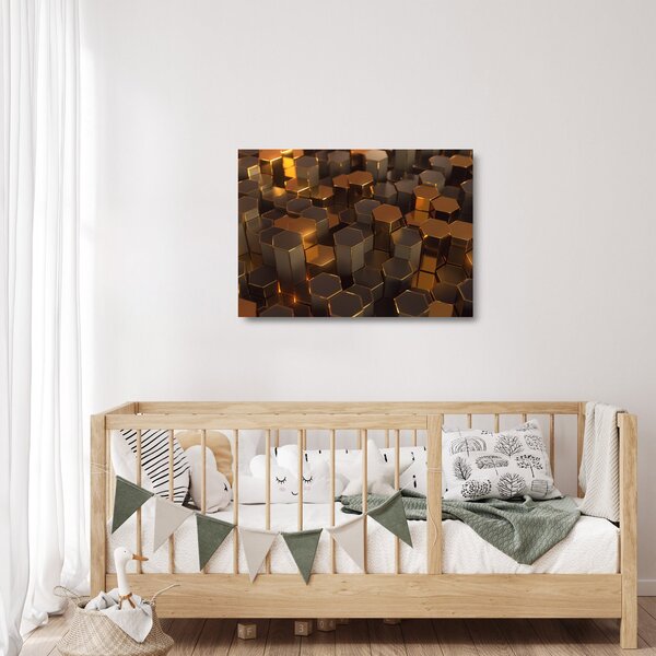 Kép - bronz hatszögek (üvegen) (70x50 cm)