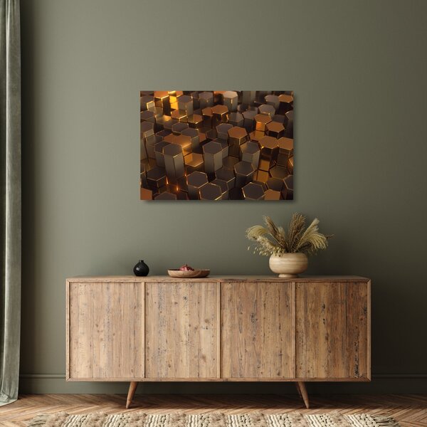 Kép - bronz hatszögek (üvegen) (70x50 cm)