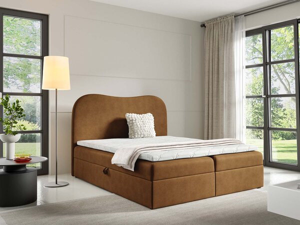 AMBRA LUX kárpitozott boxspring ágy ágyneműtartóval 160x200 - fahéjszín