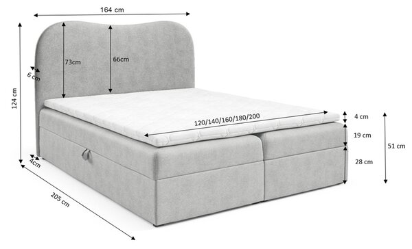 AMBRA LUX kárpitozott boxspring ágy ágyneműtartóval 160x200 - fahéjszín