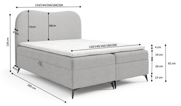 AMBRA kárpitozott boxspring ágy ágyneműtartóval 120x200 - kék