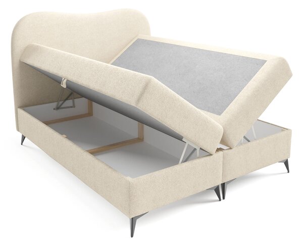 AMBRA kárpitozott boxspring ágy ágyneműtartóval 120x200 - krémszín