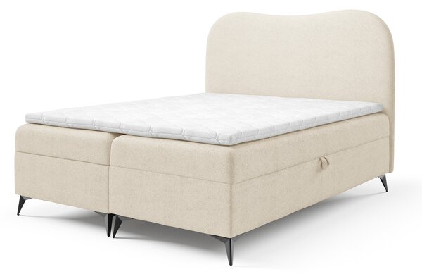 AMBRA kárpitozott boxspring ágy ágyneműtartóval 120x200 - krémszín