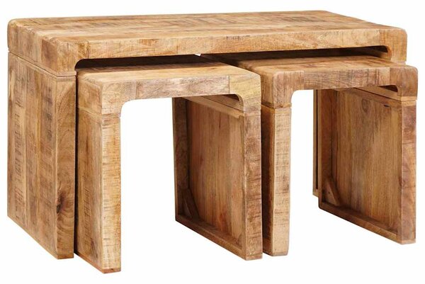 Fészekasztal 3 db Barna 82 x 40 x 46 cm Tömör Mangófát