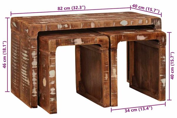 Egymásba helyezhető asztalok 3 pcs tömör újrahasznosított fa