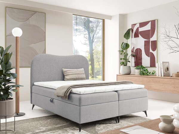AMBRA kárpitozott boxspring ágy ágyneműtartóval 120x200 - világosszürke
