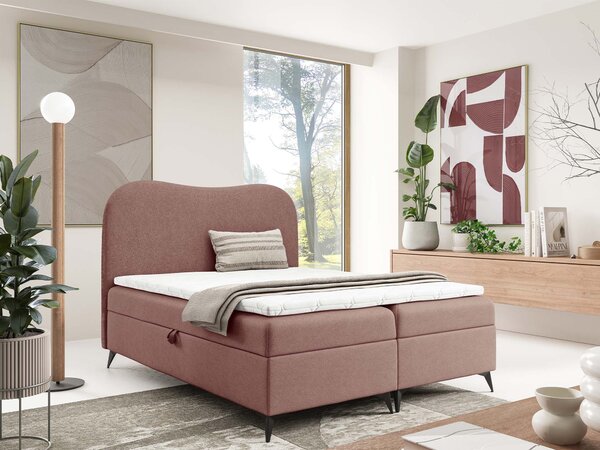 AMBRA kárpitozott boxspring ágy ágyneműtartóval 120x200 - rózsaszín