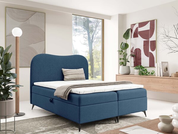 AMBRA kárpitozott boxspring ágy ágyneműtartóval 120x200 - kék