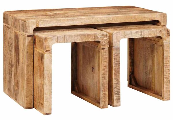 Fészekasztal 3 db Barna 82 x 40 x 46 cm Tömör Mangófát