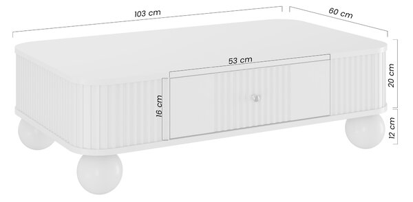 Vesper dohányzóasztal 103x60 cm fiókkal – kasmír arany fogantyúkkal, gömb lábakkal