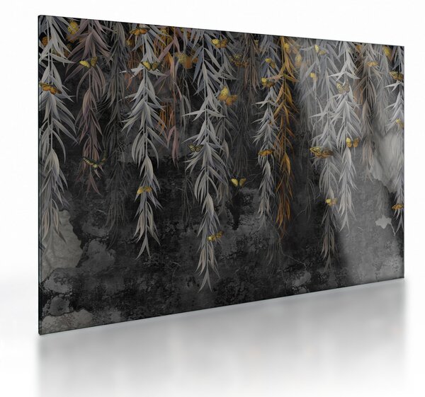 Kép -Fűzfa gallyak fekete háttérrel (üvegen) (70x50 cm)