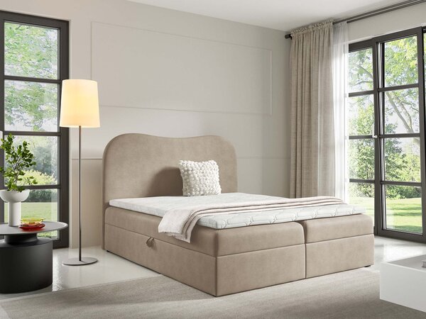 AMBRA LUX kárpitozott boxspring ágy ágyneműtartóval 120x200 - bézs