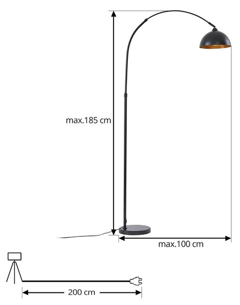 Lindby álló világítás Tonka, fekete, fém, 185 cm, E27, Fekete, Nappali / Étkező, fém, Modern