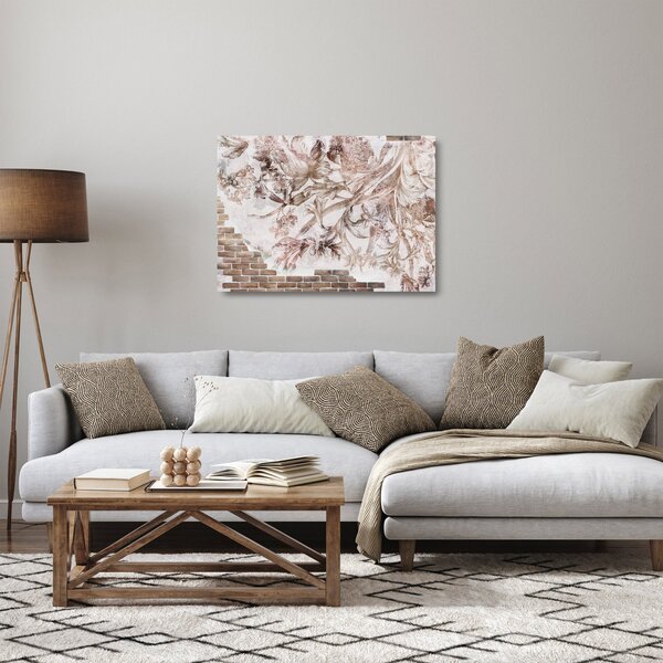 Kép - Virágos freskó téglafalon (üvegen) (70x50 cm)