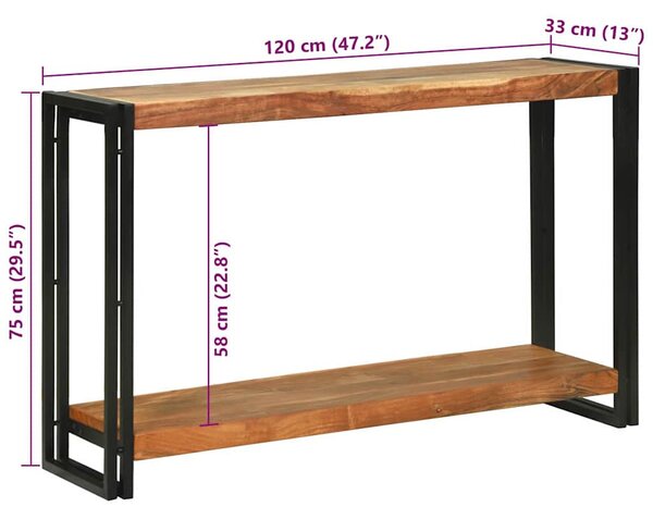 Konzolasztal polcokkal Barna 120 x 33 x 75 cm tömör akácfa