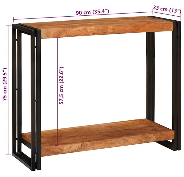Konzolasztal polcokkal Barna 90 x 33 x 75 cm tömör akácfa