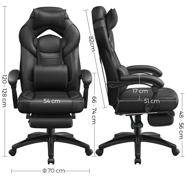SONGMICS OBG077B01 Ergonomikus Gamer Szék Lábtartóval Fekete
