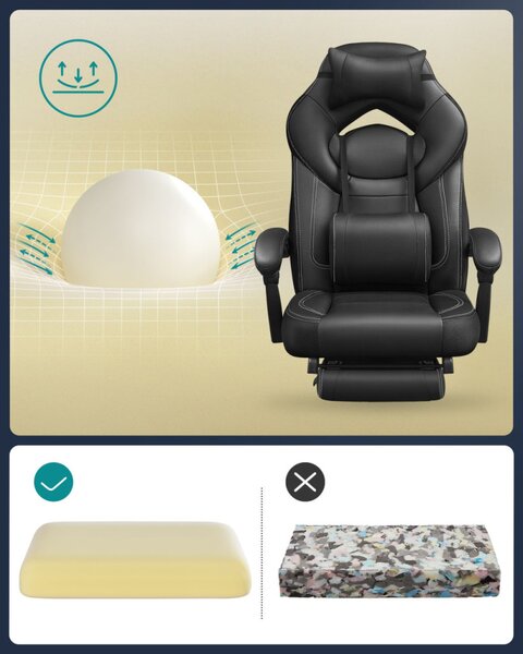 SONGMICS OBG077B01 Ergonomikus Gamer Szék Lábtartóval Fekete